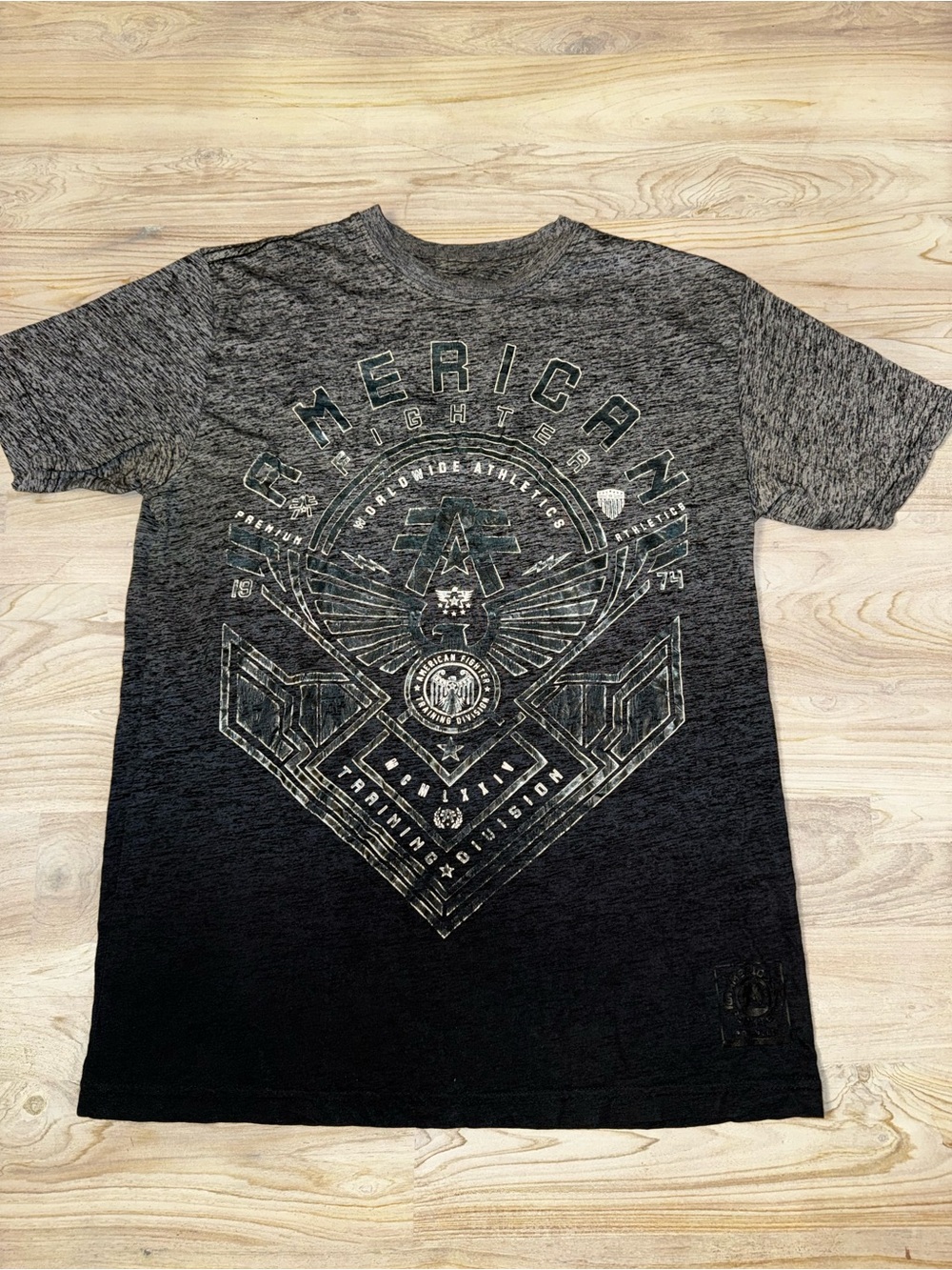 American Fighter Black and Gray Ombre Graphic Short Sleeve Tee